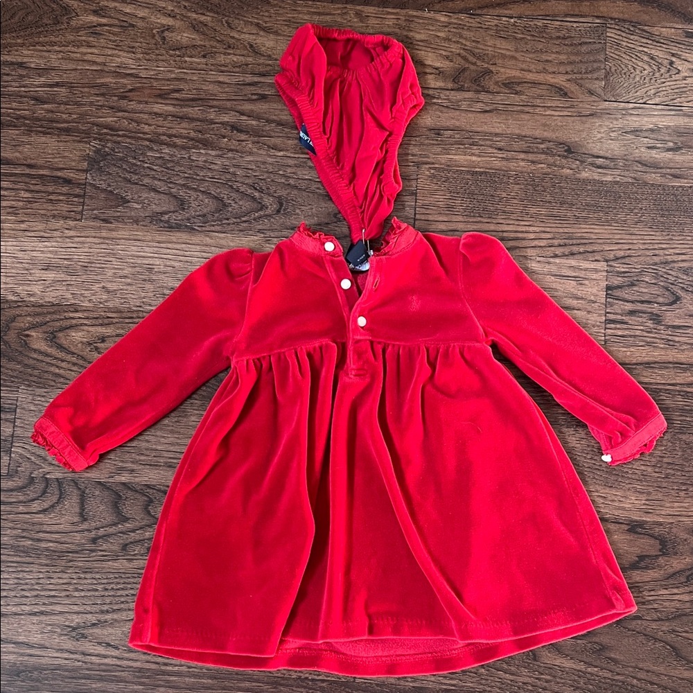 Ralph Lauren Vibrant Red Baby Holiday 80% Cotton Long Sleeved Dress 12M